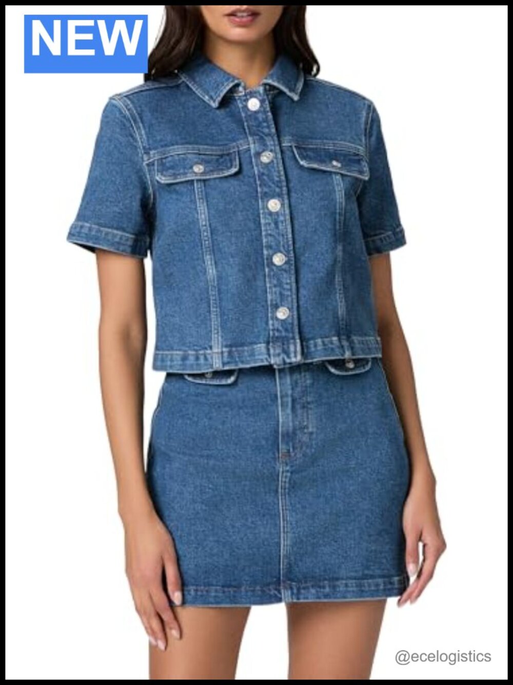 PAIGE Elly Denim Jacket Women's Short Sleeve Cropped Cotton